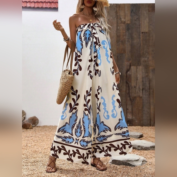 Pants - Women's Random Floral Summer Holiday Strapless Jumpsuit